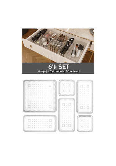 6'lı Çekmece İçi Çok Amaçlı Organizer -kozmetik Takı Makyaj Organizeri Dolap İçi Düzenleyici Şeffaf