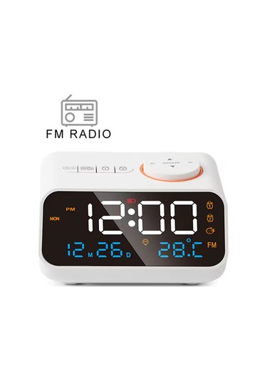 Shopytech Fm Radyo Dijital Çalar Saat Led Ekranlı Masa Saati Sıcaklık Nem Göstergesi 2 Usb Şarj Çıkı Beyaz