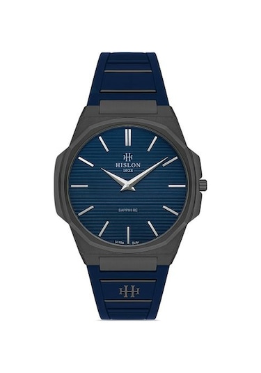 Hislon Cl127n-11mn Safir Camlı Silikon Kordon Çelik Kasa 3 Atm Suya Dayanıklı Lacivert Renk Erkek Kol Saati Metalik