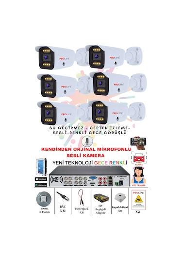 6 Lı Sesli Güvenlik Kamerası 5 Mp Gece Renkli Yüz Ve Araç Tanımalı Full Hd Kamera Sistemi