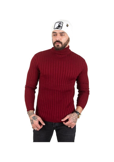 Deepsea Erkek Bordo Yarım Balıkçı Örme Kazak 2100017 Bordo