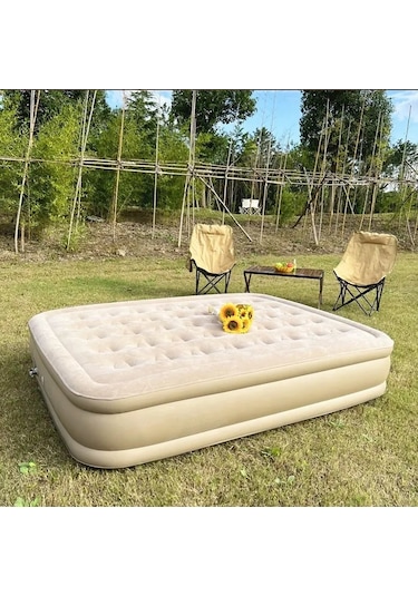 Efsane Kamp Double Yüksek Otomatik Şişen Dahili Pompalı Çift Kişilik Yatak Bej
