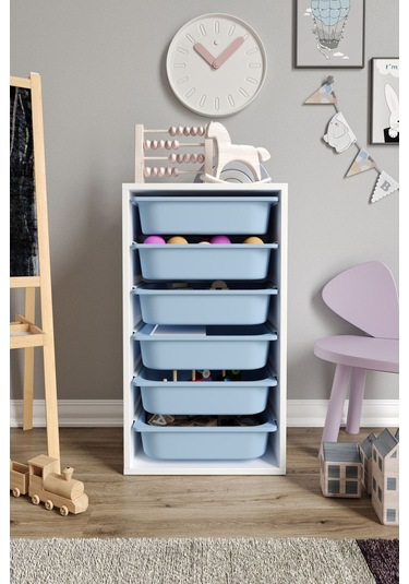%100 Mdf - Small Mono 6 Sepetli Oyuncak Dolabı Mavi