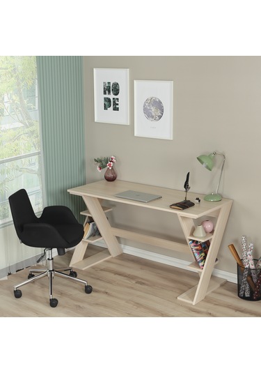Pasific Home Lungo Raflı Çalışma Masası, Ofis Masası, 60X140 Cm, Meşe