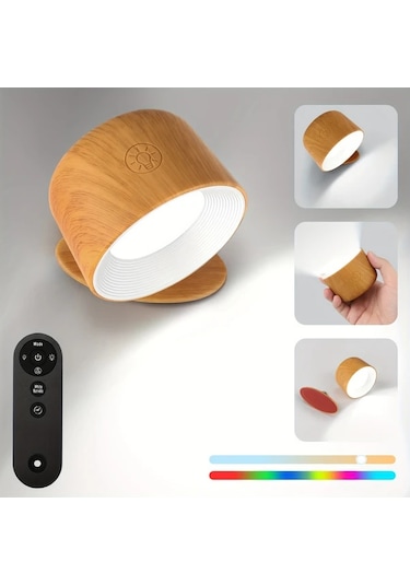 Willowhaven Magnetic Duvar Lambası Wood Color Dokunmatik Gece Lambası 360 Derece Döner Rgb Renk Değişir Uzaktan Kumandalı Beyaz