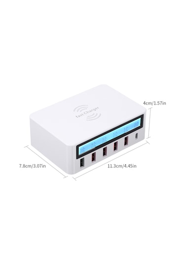 Mufunye 6 Portlu Akıllı Şarj İstasyonu: Ev Ve Ofis Kullanımı İçin Kablosuz Şarj, Hızlı Şarj Ve Lcd Ekran Özellikli