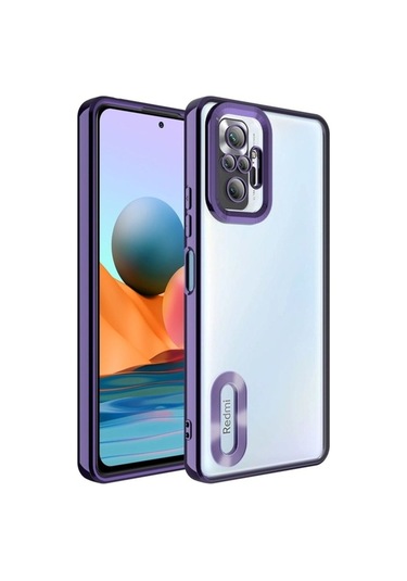 Xiaomi Redmi Note 10 Pro Kılıf Kamera Korumalı Logo Gösteren Zore Omega Kapak Derin Mor