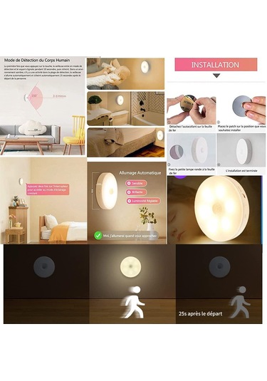 Mufunye Mianbaoshu Akıllı Hareket Sensörlü Led Gece Lambası, Usb Şarj Edilebilir, Sabit Ve Sürekli Işık Modu, Beyaz Işık, Dolap/odalar İçin, 6 Adet Diğer