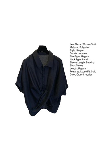 Beyaz Kadın Yaz Yaka Gömlek Tops Batwing Kısa Kollu Çapraz Düzensiz Tasarım Tek Göğüslü Casual Tops Streetweed Beyaz
