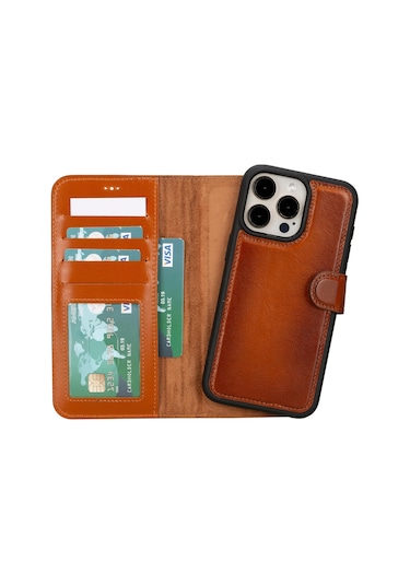 İphone 15 Pro Çıkarılabilir Deri Cüzdan Kılıf