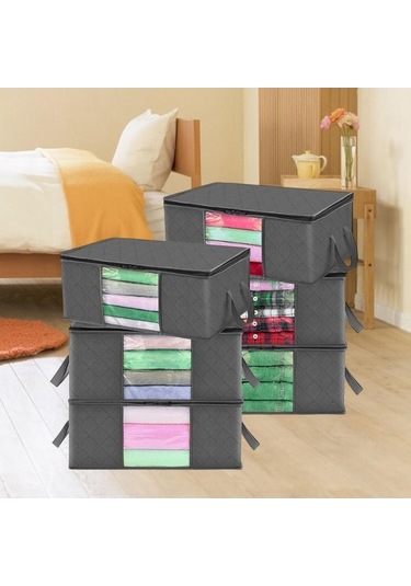 Trendooze 6 Parça Giysi Saklama Çantası Gri Montlar Katlanabilir Yatak Gri