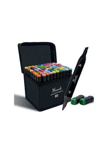 Hannah 80 Parça Siyah Çantalı Marker Seti Keçe Uçlu  Kalem
