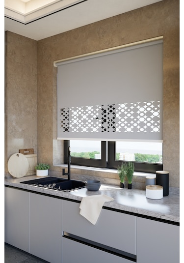 Perdea Lazer Kesim Mat Stor Perde, Lazer Kesimli Klasik Serisi, C-191005 Gri Renk