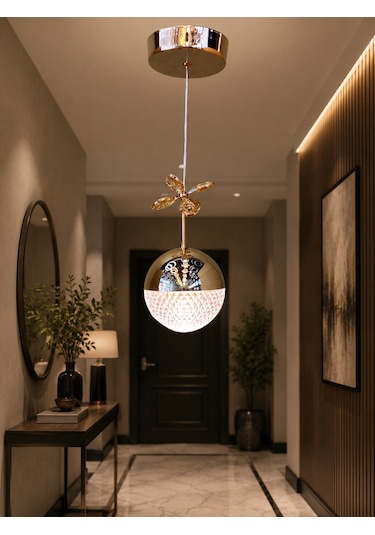 Tekli Desenli Top Rose Gold 3 Renk Modlu Kristal Desen Taşlı Ledli Sarkıt Avize Resimdeki Gibi