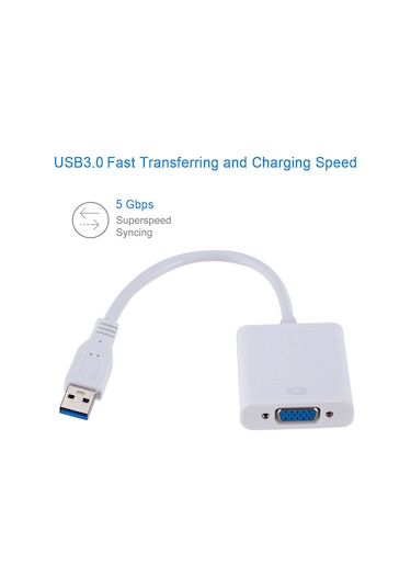 Symbee Beyaz Usb 3.0'dan Vga'ya Video Dönüştürücü - Pc Ve Dizüstü Bilgisayarlar İçin Vga Sinyal Çıkışı