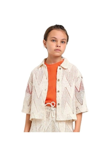 Kız Çocuk Dantel Düğmeli Pamuk Astarlı Ceket-12685-bej Bej