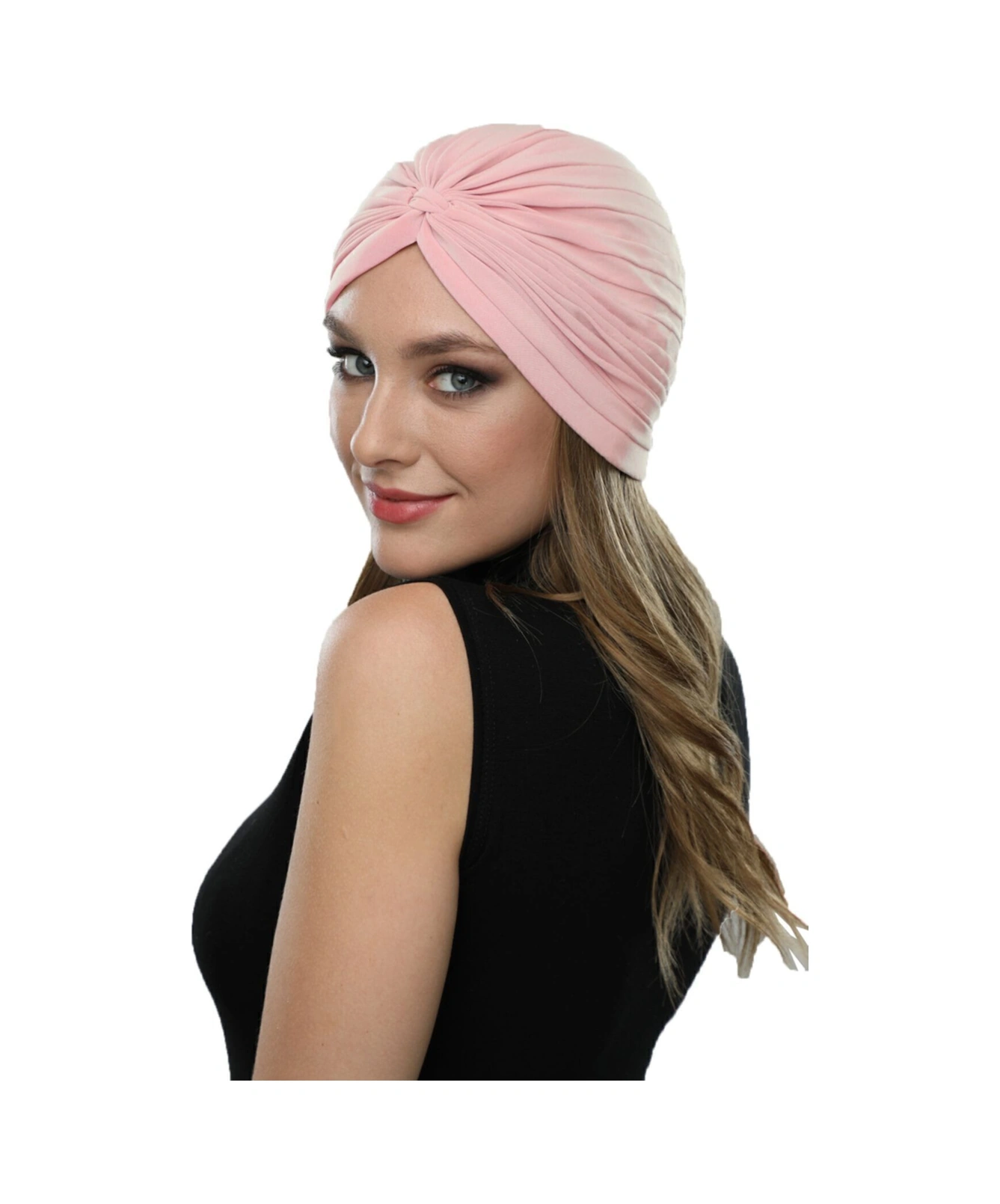 Çapraz Bantlı Pudra Hazır Türban Tesettür Havuz Bonesi Pudra