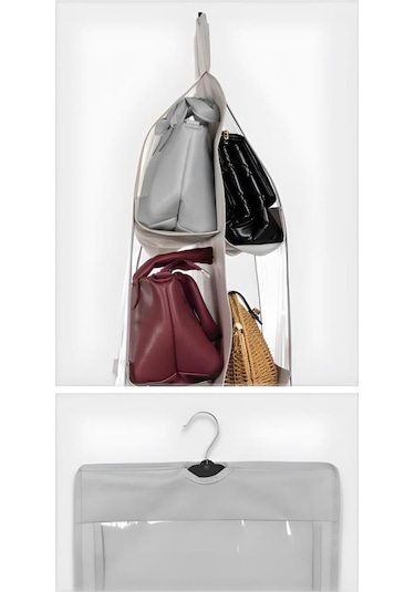 Çanta Ve Ayakkabı Düzenleyici 10 Cepli, Dolap İçi Askılı Pencereli Çanta Cüzdan Ayakkabı Organizer Şeffaf