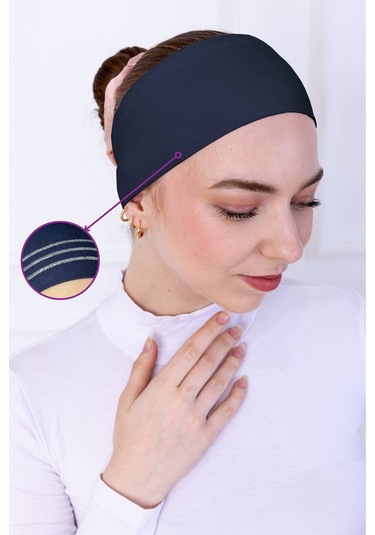Kaymayan Silikonlu Bandana Bone Lacivert - Kadın Tesettür Dikişsiz Kaymaz Geçme - Sportif Saç Bandı Lacivert