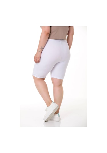 Büyük Beden Beli Lastikli Diz Üstü Beyaz Bayan Tayt-beyaz Beyaz