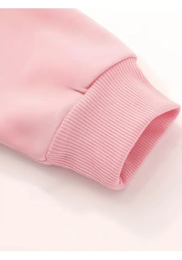 Kışlık Kapüşonlu Sweatshirt, Çocuk Papatya Kelebek Baskılı Pembe