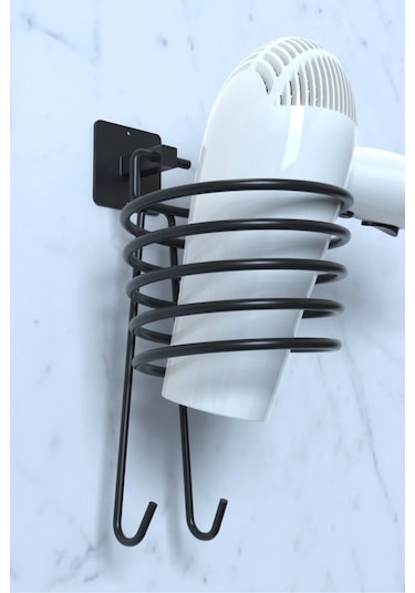 Yapışkanlı Siyah 7'li Banyo Seti Uzun Havluluk Rulo Havluluk Tuvalet Kağıtlık Siyah