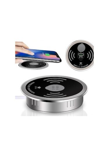 Hombey 15w Masaüstü Gömülü Kablosuz Şarj Cihazı - Usb-a/usb-c Hızlı Şarj, Qi Desteği, Siyah