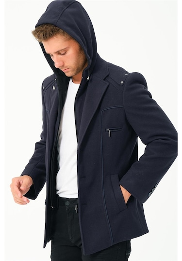 K7532 Dewberry Erkek Kaban-düz Lacivert Düz Lacivert