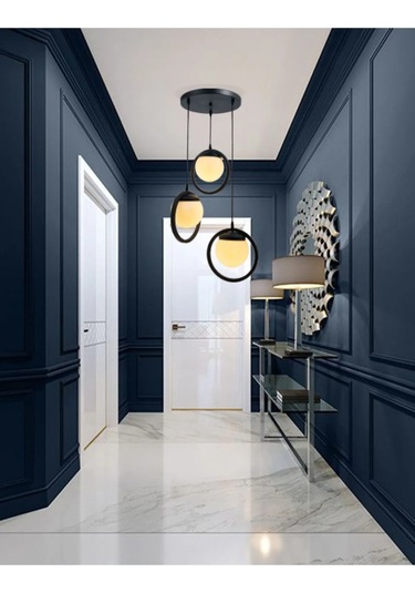 Halka 3 Lu Tepsi. Glop Beyaz Renk Camlı Beyaz Avize. Salon, Mutfa Siyah