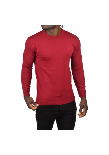 Deepsea Erkek Bordo Bisiklet Yaka Triko Dar Kalıp Tüylenmeyen Kazak 2505499 Bordo