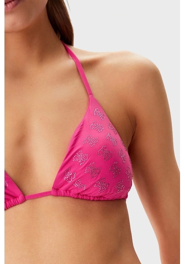 Guess Kadın Pembe 4g Taşlı Üçgen Bikini Üst Pembe