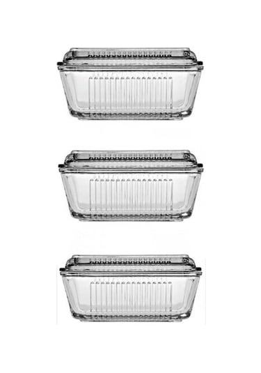 Paşabahçe Frigo Tereyağlık Kahvaltılık Cam Saklama Kabı 3'lü Set Şeffaf