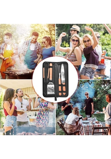 Besthome1 304 Paslanmaz Çelik Saplı 4'lü Barbekü Alet Seti: Bıçak, Çatal, Palet, Pençe - Taşınabilir Kutu İle Evde Ve Dışarda Y Çok Renkli