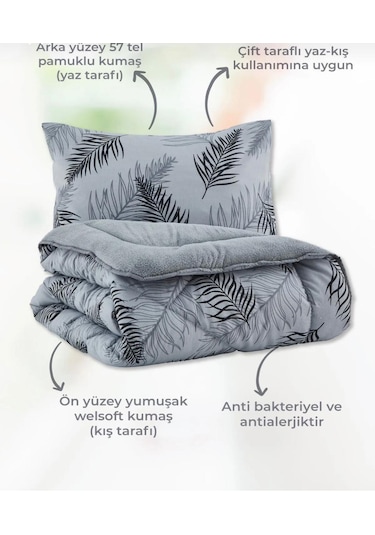 Çift Kişilik Welsoft Desenli Yorgan 195x215 & 2 Adet Yastık Kılıf