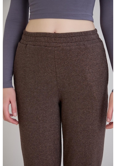 Sortie Collection Simli Örme Pantolon Kahverengi