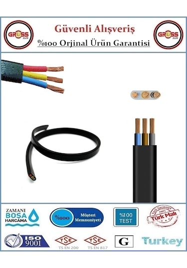 3x1.5 Ttr Yassı Çarkıt Siyah Elektrik Kablosu - 30 Metre