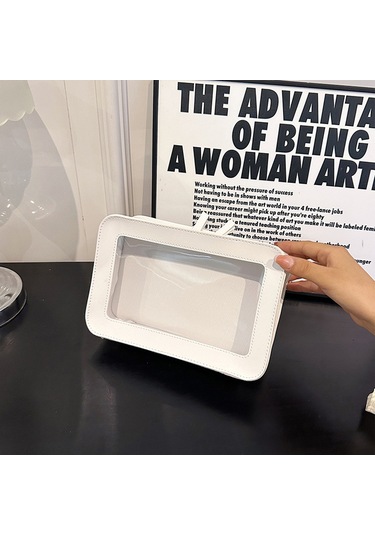 Ruicoo Beyaz Şeffaf Make-up Çantası - Büyük Kapasiteli Makyaj Organizerı - Taşınabilir & Şık El Çantası