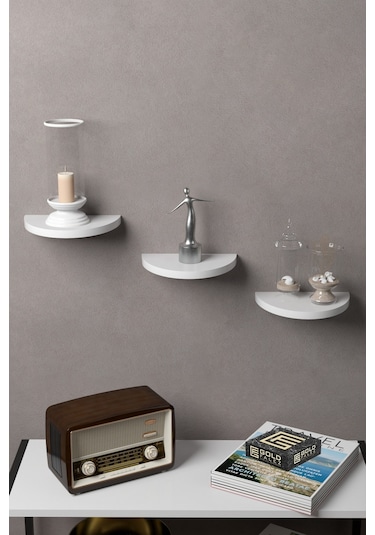 Duvar Rafı Dekoratif 3 Adet Çiçeklik Oval Beyaz