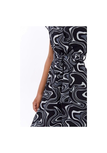 Apsen Kadın Gri Desen Kruvaze Yaka Midi Boy Şifon Elbise 4445-110 Gri