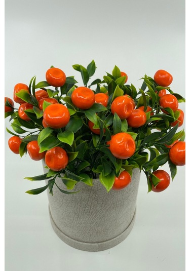 Kadife Silindir Kutuda Yapay Mandalina Ağacı Turuncu-beyaz