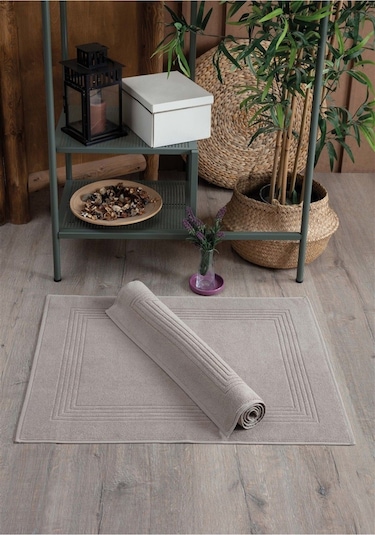 2'li Ayak Havlusu Seti-çerçeveli & %100 Pamuk Havlu Takımı Bej