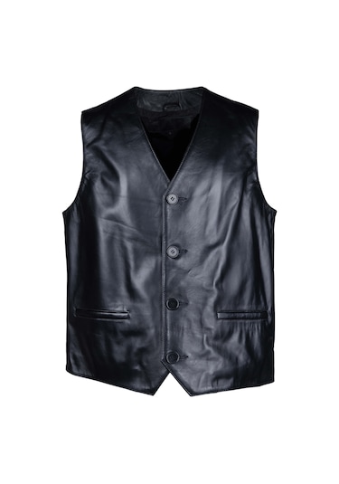 Tamer Tanca Erkek Hakiki Deri Siyah Yelek Deri Mont 1042 Y03 Erk Derı Yelek Sk24/25 Sıyah Zıg Siyah