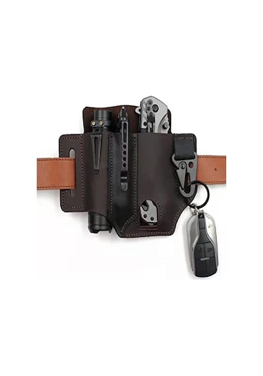 Geeksen Kemer İçin Çok Amaçlı Alet Kılıfı, Erkekler İçin Deri Edc Cep Düzenleyici, Kalemlikli Leatherman Kılıfı, Anahtarlık, El Feneri Kılıfı, Edc Deri Kese Kahverengi