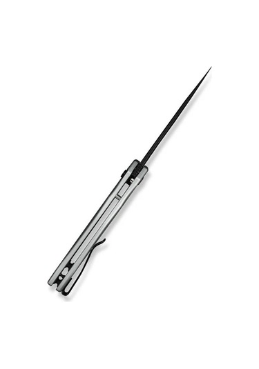 Civivi Button Lock Kitefin Silver Aluminum Handle Black Stonewashed 14c28n Blade Kamp Çakı Gümüş