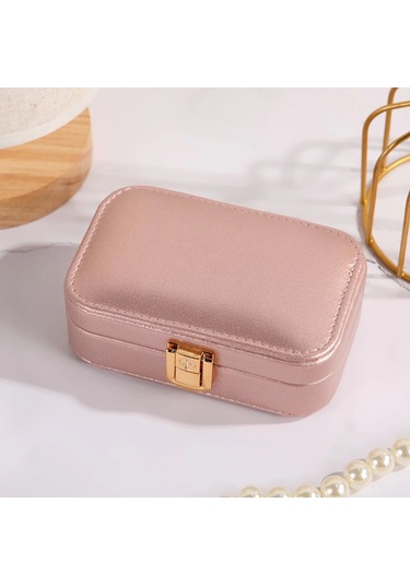 Deri Seyahat Takı Bijuteri Mücevher Kutusu Organizer Düzenleyici 20cm Pembe İthal Ürün