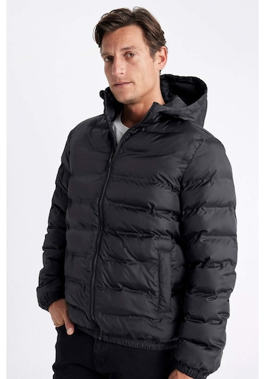 DeFacto Su İtici Şişme Mont Slim Fit Dar Kesim Kapüşonlu Fermuarlı Cepli D1185AX24WNBK27