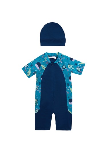 Uv Korumalı Kısa Kollu Tulum Bebek Çocuk Yüzücü Mayo 1910 Açık Lacivert Açık Lacivert