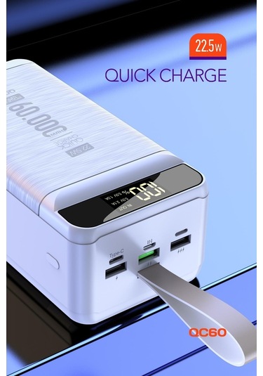 Powerway QC60 Beyaz PD 22.5W 60.000 mAh Hızlı Şarj Kamp Powerbank