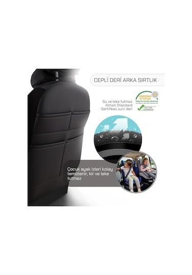 Panda Marmaris Serisi Keten Kumaş Oto Koltuk Kılıfı - Siyah - Kırmızı