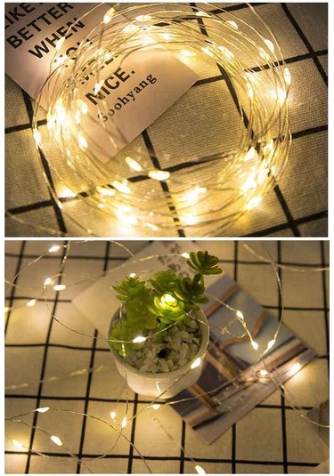 Springsun Pil İle Çalışan 10 Led'li 1 Metre Bakır Tel Işık Şeridi - İç/dış Mekan Dekorasyonu Mor